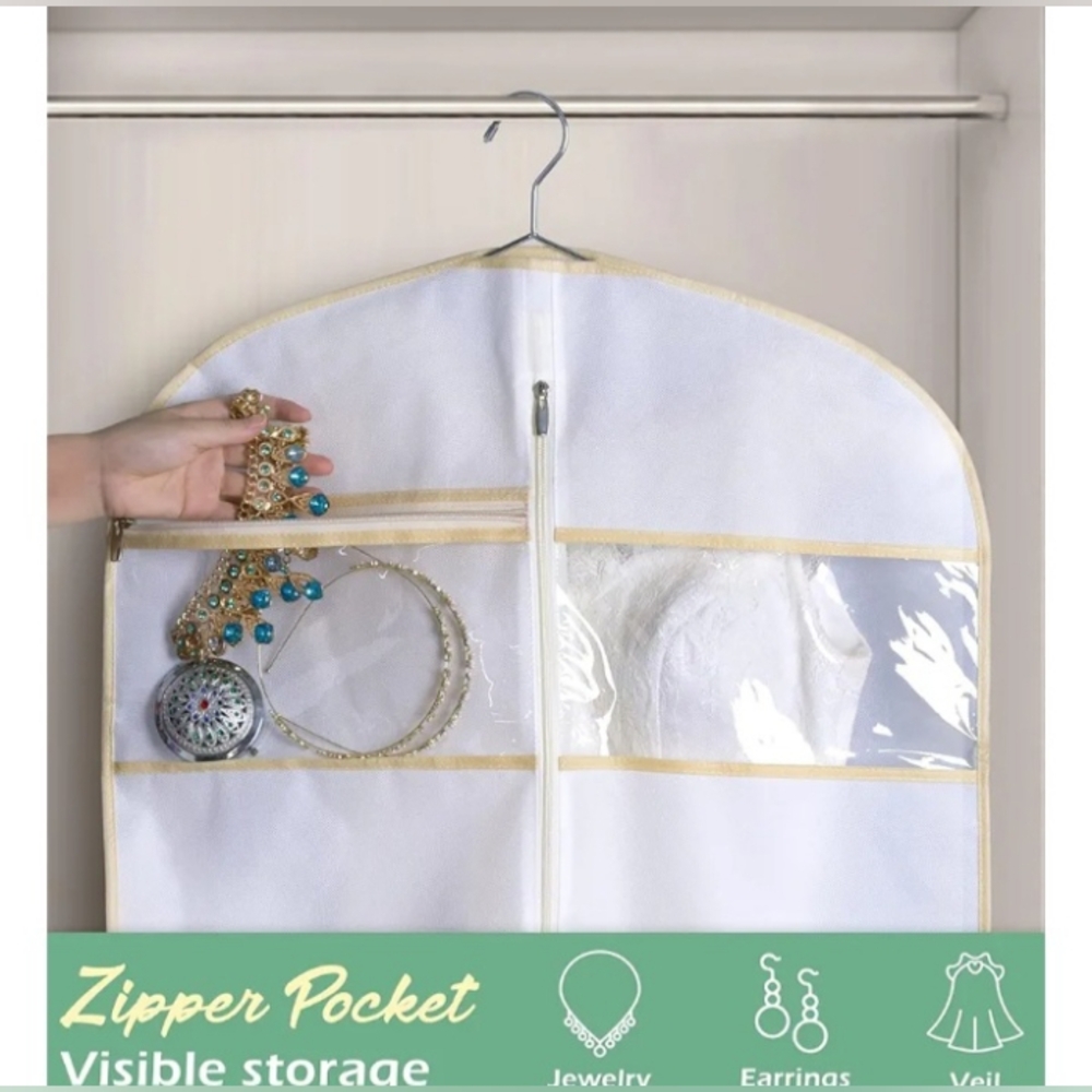 White Garment Travel Bag with Clear Window - Protective Dress Cover - Picture 3 of 5